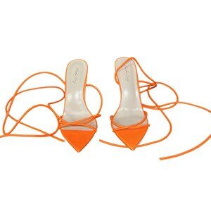 Elisabet Tang Women's Orange Ankle Strap Heels Shoes Size 10